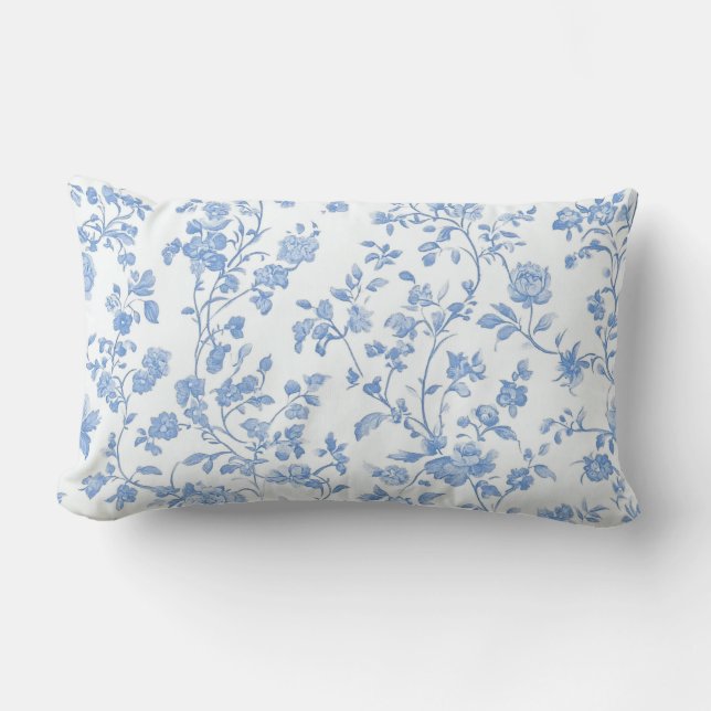 French Toile Blue Floral Kussen (Voorkant)