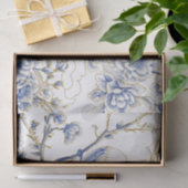 French-Toile Chinoiserie Bird in Blue and Gold Tissuepapier (Geschenk)