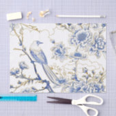 French-Toile Chinoiserie Bird in Blue and Gold Tissuepapier (Craft)