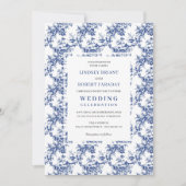 French Toile de Jouy Blue Floral Wedding Invite Kaart (Voorkant)