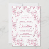French Toile de Jouy Roses Dusty Pink Wedding  Kaart (Voorkant)