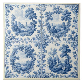 French Toile De Juoy Pastoral Rustic Country Blue  Tegeltje