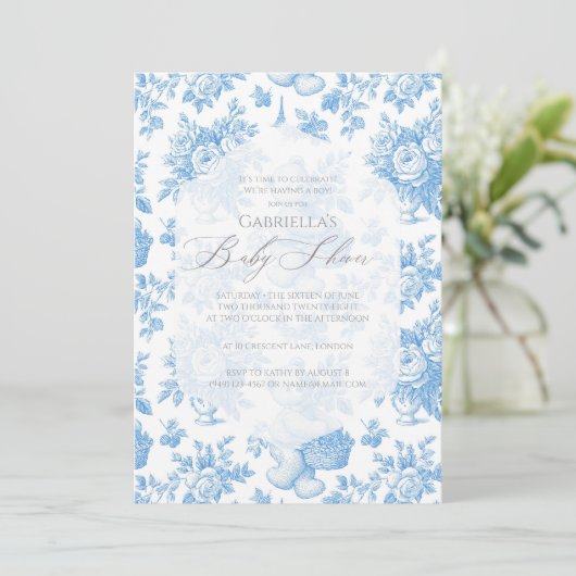 French Toile Floral Beer Baby shower Kaart (Staand voorkant)