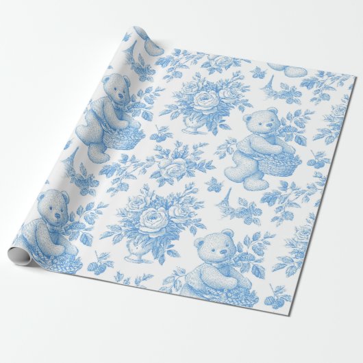 French Toile Floral Beer Cadeaupapier (Uitgerold)