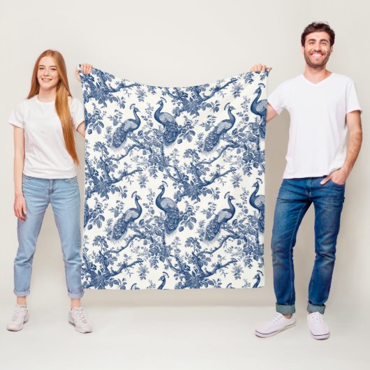 French Toile Peacock Pattern Fleece Deken (In situ)