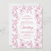 French Toile Roses Blush Pink Wedding Invitation Kaart (Voorkant)