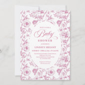 French Toile Roses Dusty Pink Baby Shower Invite Kaart (Voorkant)