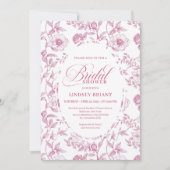 French Toile Roses Dusty Pink Bridal Shower Invite Kaart (Voorkant)