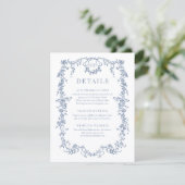 French Victorian Dusty Blue Wedding Details Kaart (Staand voorkant)