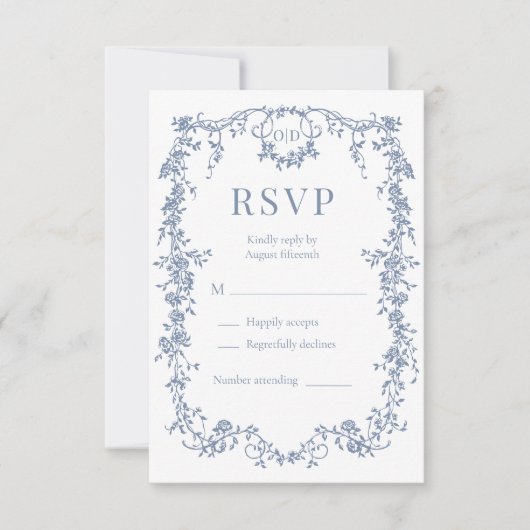 French Victorian Dusty Blue Wedding RSVP (Voorkant)