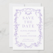 French Victorian Purple Lilac Save the Date (Voorkant)
