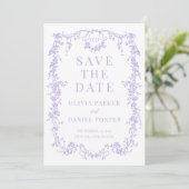 French Victorian Purple Lilac Save the Date (Staand voorkant)