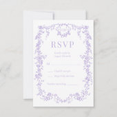 French Victorian Purple Lilac Wedding RSVP  Kaartje (Voorkant)