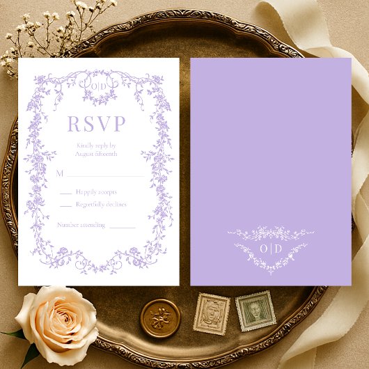 French Victorian Purple Lilac Wedding RSVP  Kaartje