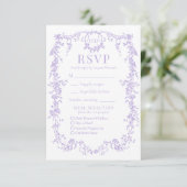 French Victorian Purple Lilac Wedding RSVP Meal (Staand voorkant)