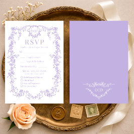 French Victorian Purple Lilac Wedding RSVP Meal Kaartje