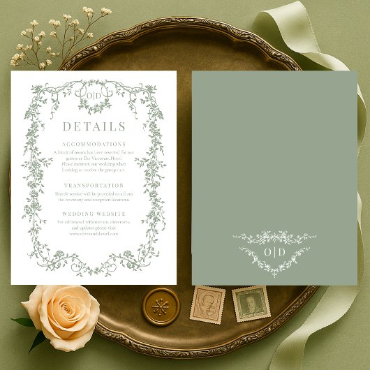 French Victorian Sage Green Wedding Details Kaart