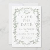 French Victorian Sage Green Wedding Save the Date (Voorkant)