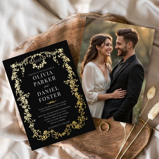 French Victorian Wedding Photo Gold  Folie Uitnodiging