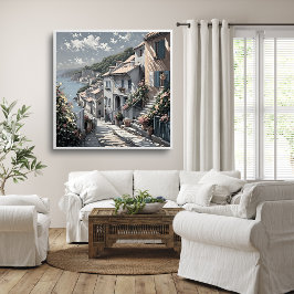 French Village Summer Landscape bij het Zee Poster