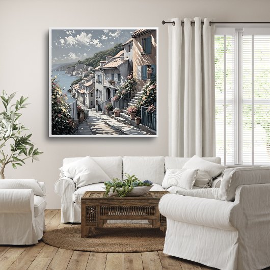 French Village Summer Landscape bij het Zee Poster