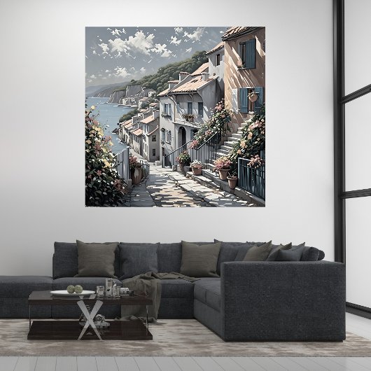 French Village Summer Landscape bij het Zee Poster