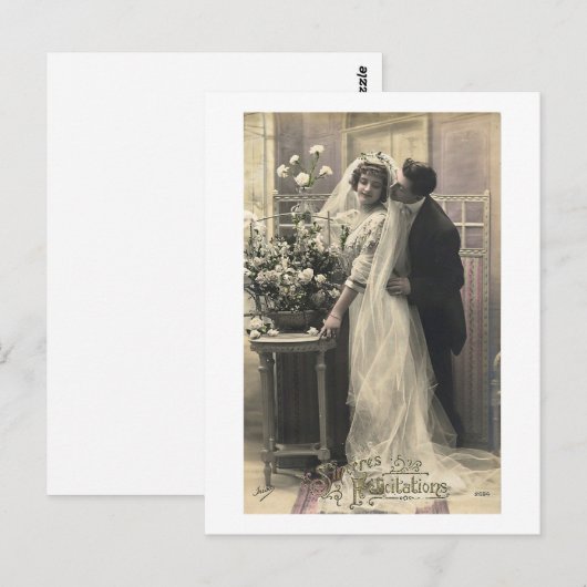 French Vintage Romantic Love Wedding Briefkaart (Voorkant / Achterkant)