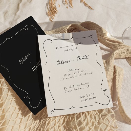 French Whimsical Script Wedding Invite White Kaart