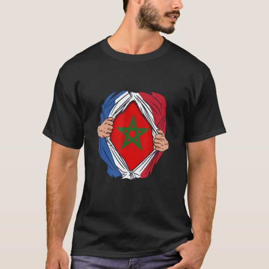 French with Moroccan roots Maroc Flag with France T-shirt (Voorkant)