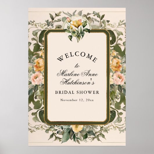 French Yellow Floral Elegant Tea Vrijgezellenfeest Poster (Voorkant)