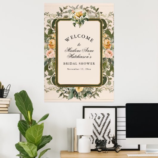 French Yellow Floral Elegant Tea Vrijgezellenfeest Poster (Thuiskantoor)