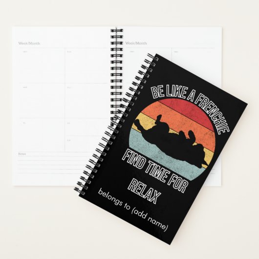 Frenchi Yoga op zonsondergang zwarte cover Planner (Display)