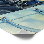 Frenchie aan het Strand Waterverf Poster (Hoek)
