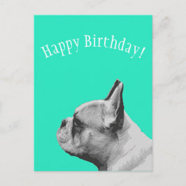 Frenchie | Aqua kleur Happy Birthday Briefkaart