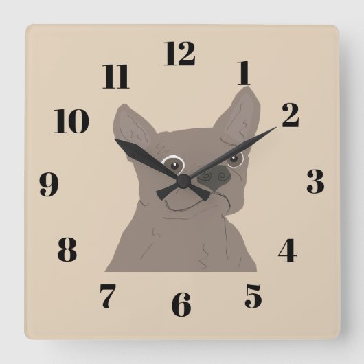 Frenchie, beige vierkante klok (Voorkant)