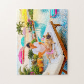 Frenchie bij zwembad massage legpuzzel (Verticaal)