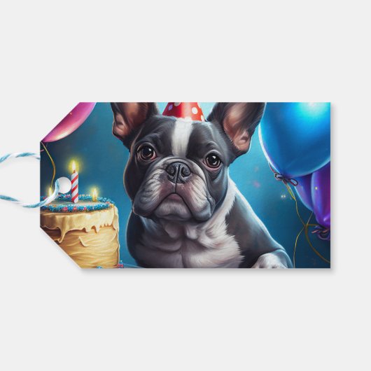 Frenchie Birthday Bash: Een echte Franse bulledog Cadeaulabel (Achterkant Horizontaal)