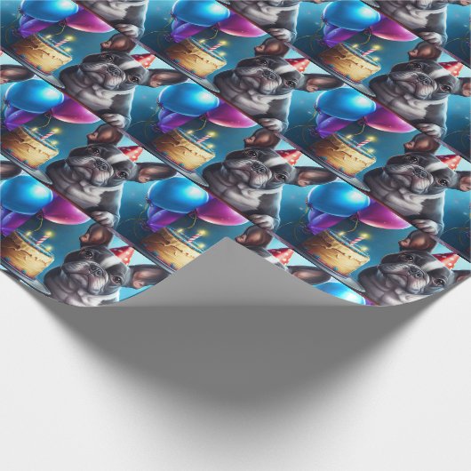 Frenchie Birthday Bash: Een echte Franse bulledog Cadeaupapier (Hoek)