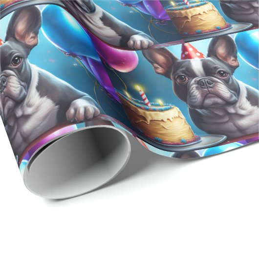 Frenchie Birthday Bash: Een echte Franse bulledog Cadeaupapier (Rol Hoek)