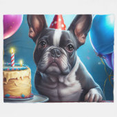 Frenchie Birthday Bash: Een echte Franse bulledog Fleece Deken (Voorkant (Horizontaal))