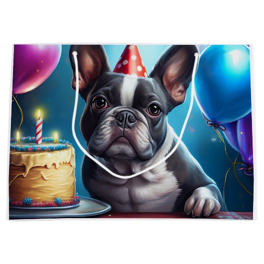 Frenchie Birthday Bash: Een echte Franse bulledog Groot Cadeauzakje (Voorkant)