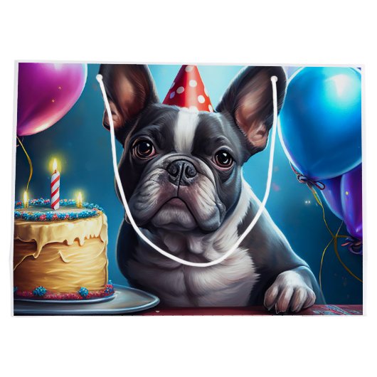 Frenchie Birthday Bash: Een echte Franse bulledog Groot Cadeauzakje (Achterkant)