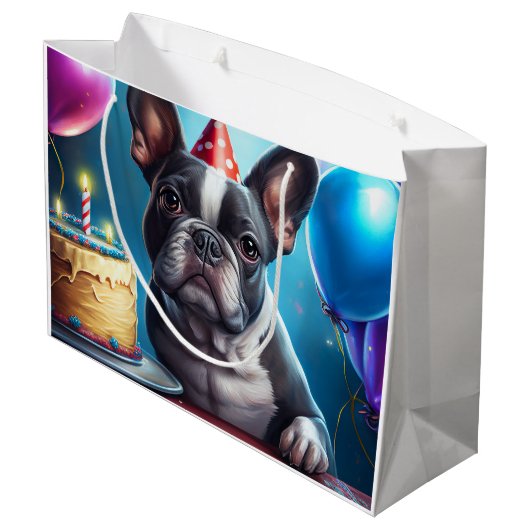 Frenchie Birthday Bash: Een echte Franse bulledog Groot Cadeauzakje (Achterkant Gekanteld)