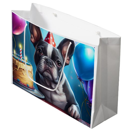Frenchie Birthday Bash: Een echte Franse bulledog Groot Cadeauzakje (Voorkant Gekanteld)
