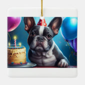 Frenchie Birthday Bash: Een echte Franse bulledog Keramisch Ornament (Achterkant)