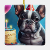 Frenchie Birthday Bash: Een echte Franse bulledog Keramisch Ornament (Voorkant)