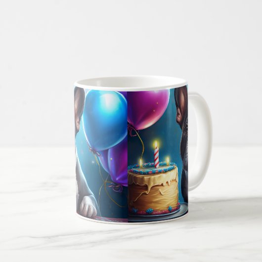 Frenchie Birthday Bash: Een echte Franse bulledog Koffiemok (Voorkant rechts)