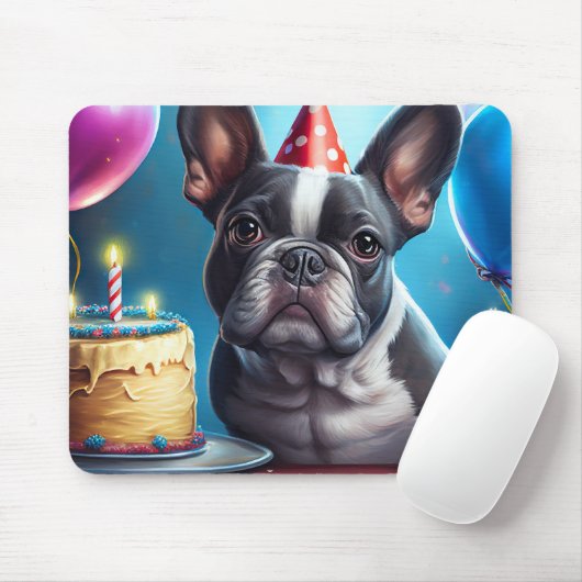 Frenchie Birthday Bash: Een echte Franse bulledog Muismat (Met muis)