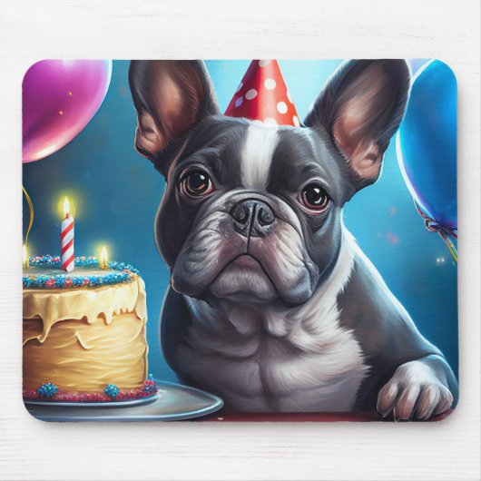 Frenchie Birthday Bash: Een echte Franse bulledog Muismat (Voorkant)