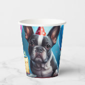 Frenchie Birthday Bash: Een echte Franse bulledog Papieren Bekers (Voorkant)